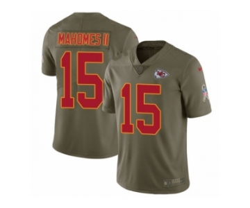 Men Nike Kansas City Chiefs #15 Patrick Mahomes II Limited Olive 2017 Salute to Service NFL Jersey