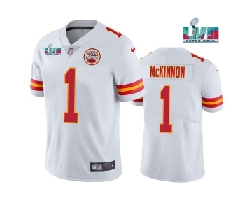 Men's Kansas City Chiefs #1 Jerick McKinnon White Super Bowl LVII Patch Vapor Untouchable Limited Stitched Jersey