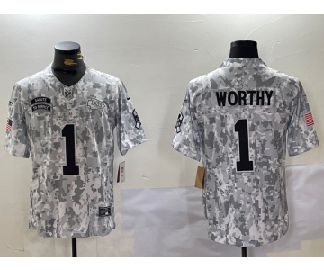 Men's Kansas City Chiefs #1 Xavier Worthy Arctic Camo 2024 FUSE Salute to Service Limited Stitched Jersey