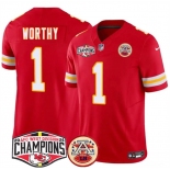 Men's Kansas City Chiefs #1 Xavier Worthy Red F.U.S.E. 2024 AFC West Division Champions Vapor Limited Stitched Football Jersey