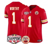 Men's Kansas City Chiefs #1 Xavier Worthy Red F.U.S.E. 2024 AFC West Division Champions Vapor Limited Stitched Football Jersey