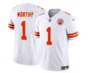 Men’s Kansas City Chiefs #1 Xavier Worthy White 2023 F.U.S.E Vapor Untouchable Limited Stitched Football Jersey