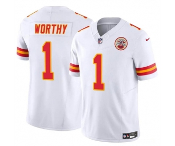 Men’s Kansas City Chiefs #1 Xavier Worthy White 2023 F.U.S.E Vapor Untouchable Limited Stitched Football Jersey