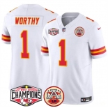 Men's Kansas City Chiefs #1 Xavier Worthy White F.U.S.E. 2024 AFC West Division Champions Vapor Limited Stitched Football Jersey