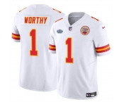 Men’s Kansas City Chiefs #1 Xavier Worthy White F.U.S.E With Draft Patch Vapor Untouchable Limited Stitched Football Jersey