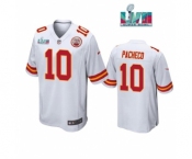 Men’s Kansas City Chiefs #10 Isaih Pacheco White Super Bowl LVII Patch Stitched Game Jersey