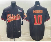 Men's Kansas City Chiefs #10 Isiah Pacheco Black Pinstripe With Super Bowl LVII Patch Cool Base Stitched Baseball Jersey