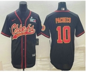 Men's Kansas City Chiefs #10 Isiah Pacheco Black With Super Bowl LVII Patch Cool Base Stitched Baseball Jersey