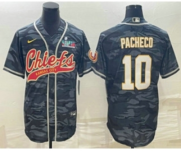 Men's Kansas City Chiefs #10 Isiah Pacheco Grey Camo With Super Bowl LVII Patch Cool Base Stitched Baseball Jersey