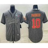 Men's Kansas City Chiefs #10 Isiah Pacheco Grey With Super Bowl LVII Patch Cool Base Stitched Baseball Jersey