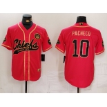 Men's Kansas City Chiefs #10 Isiah Pacheco Red Gold Cool Base Stitched Baseball Jersey