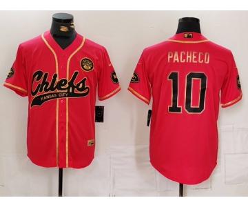 Men's Kansas City Chiefs #10 Isiah Pacheco Red Gold Cool Base Stitched Baseball Jersey