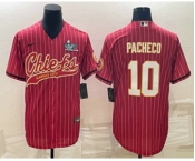 Men's Kansas City Chiefs #10 Isiah Pacheco Red Pinstripe With Super Bowl LVII Patch Cool Base Stitched Baseball Jersey