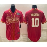 Men's Kansas City Chiefs #10 Isiah Pacheco Red With Super Bowl LVII Patch Cool Base Stitched Baseball Jersey