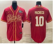 Men's Kansas City Chiefs #10 Isiah Pacheco Red With Super Bowl LVII Patch Cool Base Stitched Baseball Jersey