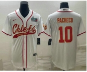 Men's Kansas City Chiefs #10 Isiah Pacheco White With Super Bowl LVII Patch Cool Base Stitched Baseball Jersey