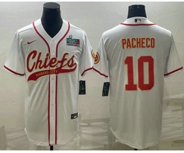 Men's Kansas City Chiefs #10 Isiah Pacheco White With Super Bowl LVII Patch Cool Base Stitched Baseball Jersey