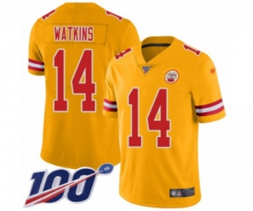 Men's Kansas City Chiefs #14 Sammy Watkins Limited Gold Inverted Legend 100th Season Football Jersey