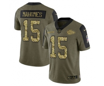 Men's Kansas City Chiefs #15 Patrick Mahomes 2021 Olive Camo Salute To Service Limited Stitched Football Jersey