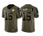 Men's Kansas City Chiefs #15 Patrick Mahomes 2021 Olive Salute To Service Golden Limited Stitched Football Jersey