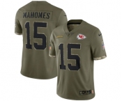 Men's Kansas City Chiefs #15 Patrick Mahomes 2022 Olive Salute To Service Limited Stitched Jersey