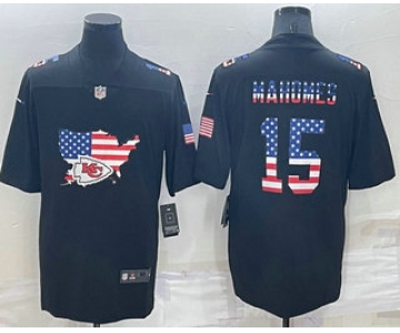 Men's Kansas City Chiefs #15 Patrick Mahomes 2022 USA Map Fashion Black Color Rush Stitched Nike Limited Jersey