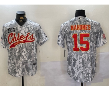 Men's Kansas City Chiefs #15 Patrick Mahomes 2024 Arctic Camo Salute To Service Stitched Baseball Jersey