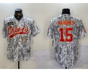 Men's Kansas City Chiefs #15 Patrick Mahomes 2024 Arctic Camo Salute To Service Stitched Baseball Jerseys