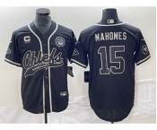 Men's Kansas City Chiefs #15 Patrick Mahomes Black C Patch Cool Base Stitched Baseball Jersey