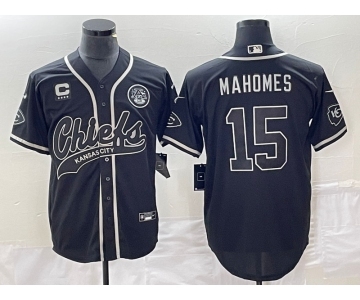 Men's Kansas City Chiefs #15 Patrick Mahomes Black C Patch Cool Base Stitched Baseball Jersey