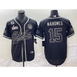 Men's Kansas City Chiefs #15 Patrick Mahomes Black C Patch Super Bowl LVII Cool Base Stitched Baseball Jersey