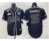 Men's Kansas City Chiefs #15 Patrick Mahomes Black C Patch Super Bowl LVII Cool Base Stitched Baseball Jersey