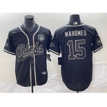 Men's Kansas City Chiefs #15 Patrick Mahomes Black Cool Base Stitched Baseball Jersey