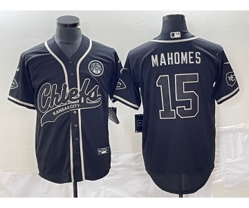 Men's Kansas City Chiefs #15 Patrick Mahomes Black Cool Base Stitched Baseball Jersey