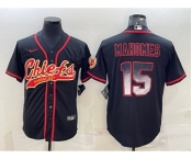 Men's Kansas City Chiefs #15 Patrick Mahomes Black Gold With Patch Smoke Cool Base Stitched Baseball Jersey