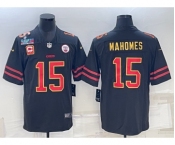 Men’s Kansas City Chiefs #15 Patrick Mahomes Black Red Gold Super Bowl LVII Patch And 4-star C Patch Vapor Untouchable Limited Stitched Jersey