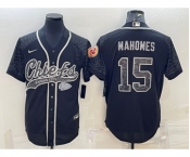 Men's Kansas City Chiefs #15 Patrick Mahomes Black Reflective With Patch Cool Base Stitched Baseball Jersey