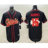 Men's Kansas City Chiefs #15 Patrick Mahomes Black Team Big Logo With Patch Cool Base Stitched Baseball Jersey