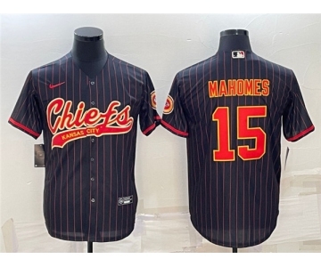 Men's Kansas City Chiefs #15 Patrick Mahomes Black With Patch Cool Base Stitched Baseball Jersey