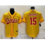 Men's Kansas City Chiefs #15 Patrick Mahomes Gold With Patch Cool Base Stitched Baseball Jersey