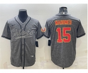 Men's Kansas City Chiefs #15 Patrick Mahomes Gray With Patch Cool Base Stitched Baseball Jersey