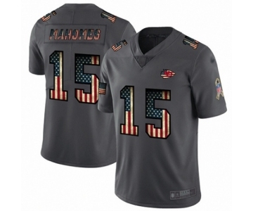 Men's Kansas City Chiefs #15 Patrick Mahomes II Carbon Black Retro Flag Limited Player Football Jersey