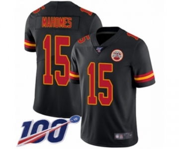 Men's Kansas City Chiefs #15 Patrick Mahomes II Limited Black Rush Vapor Untouchable 100th Season Football Jersey