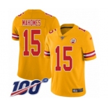 Men's Kansas City Chiefs #15 Patrick Mahomes II Limited Gold Inverted Legend 100th Season Football Jersey