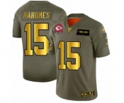 Men's Kansas City Chiefs #15 Patrick Mahomes II Olive Gold 2019 Salute to Service Limited Player Football Jersey