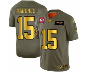 Men's Kansas City Chiefs #15 Patrick Mahomes II Olive Gold 2019 Salute to Service Limited Player Football Jersey