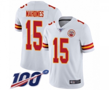 Men's Kansas City Chiefs #15 Patrick Mahomes II White Vapor Untouchable Limited Player 100th Season Football Jersey