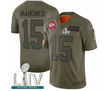 Men's Kansas City Chiefs #15 Patrick Mahomes Limited Olive 2019 Salute to Service Super Bowl LIV Bound Football Jersey