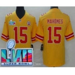 Men's Kansas City Chiefs #15 Patrick Mahomes Limited Yellow Inverted Super Bowl LVII Vapor Jersey