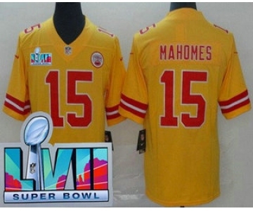 Men's Kansas City Chiefs #15 Patrick Mahomes Limited Yellow Inverted Super Bowl LVII Vapor Jersey